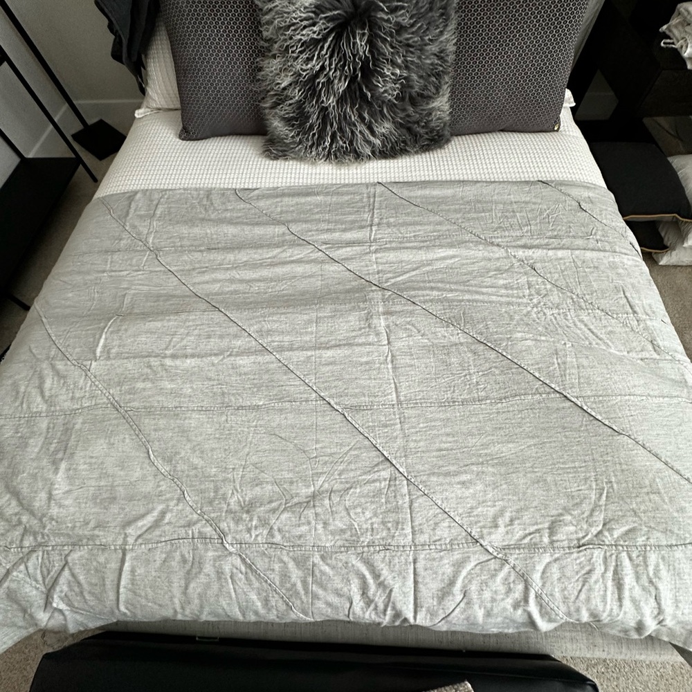 F/Q West Elm organic 100% cotton Cream/Light Gray Duvet Cover